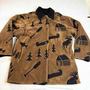 Denali Men's M Reversible Button Front Jacket Cabin Core Wilderness Canoe Moose